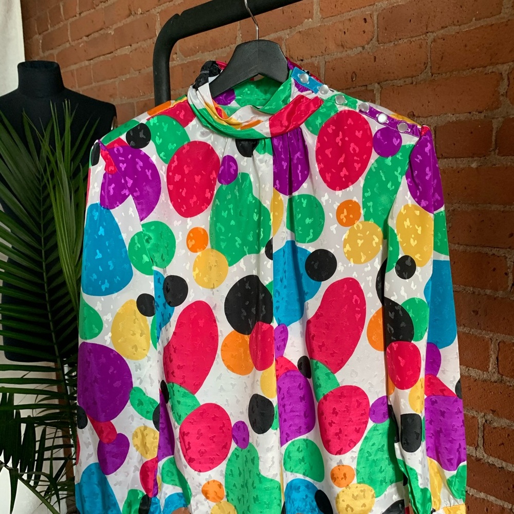 VINTAGE Colorful Polka Dot Blouse - Picture 4 of 4